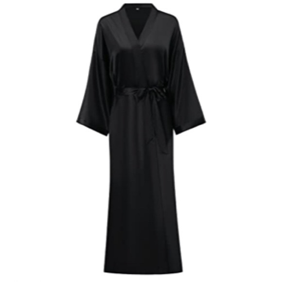 Victoria's Secret Other - Victoria’s Secret Black Silky Long Sleeve Maxi Robe SZ XS/S